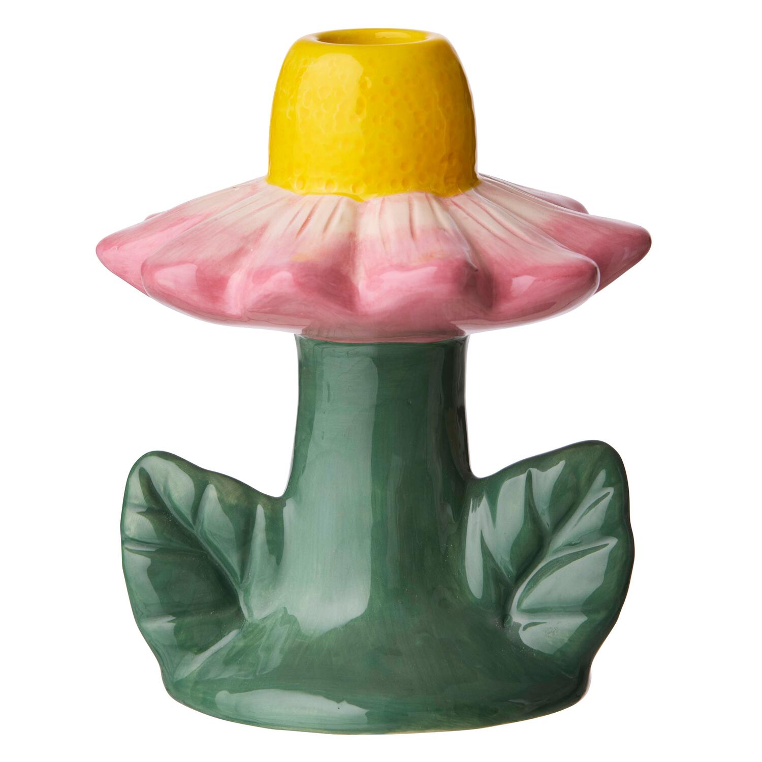 Lysestage blomst, grøn/hvid/gul - H14,5 cm